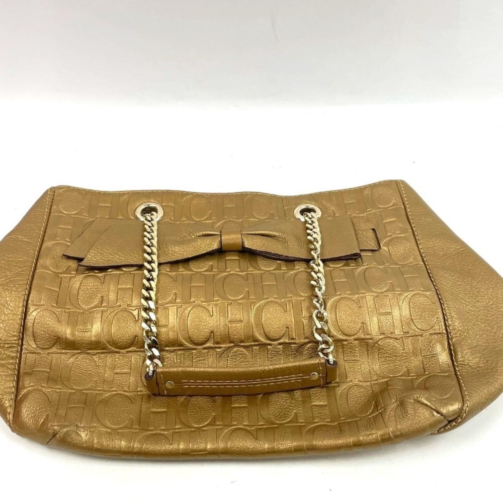 Carolina Herrera Brown Embossed Shoulder Bag